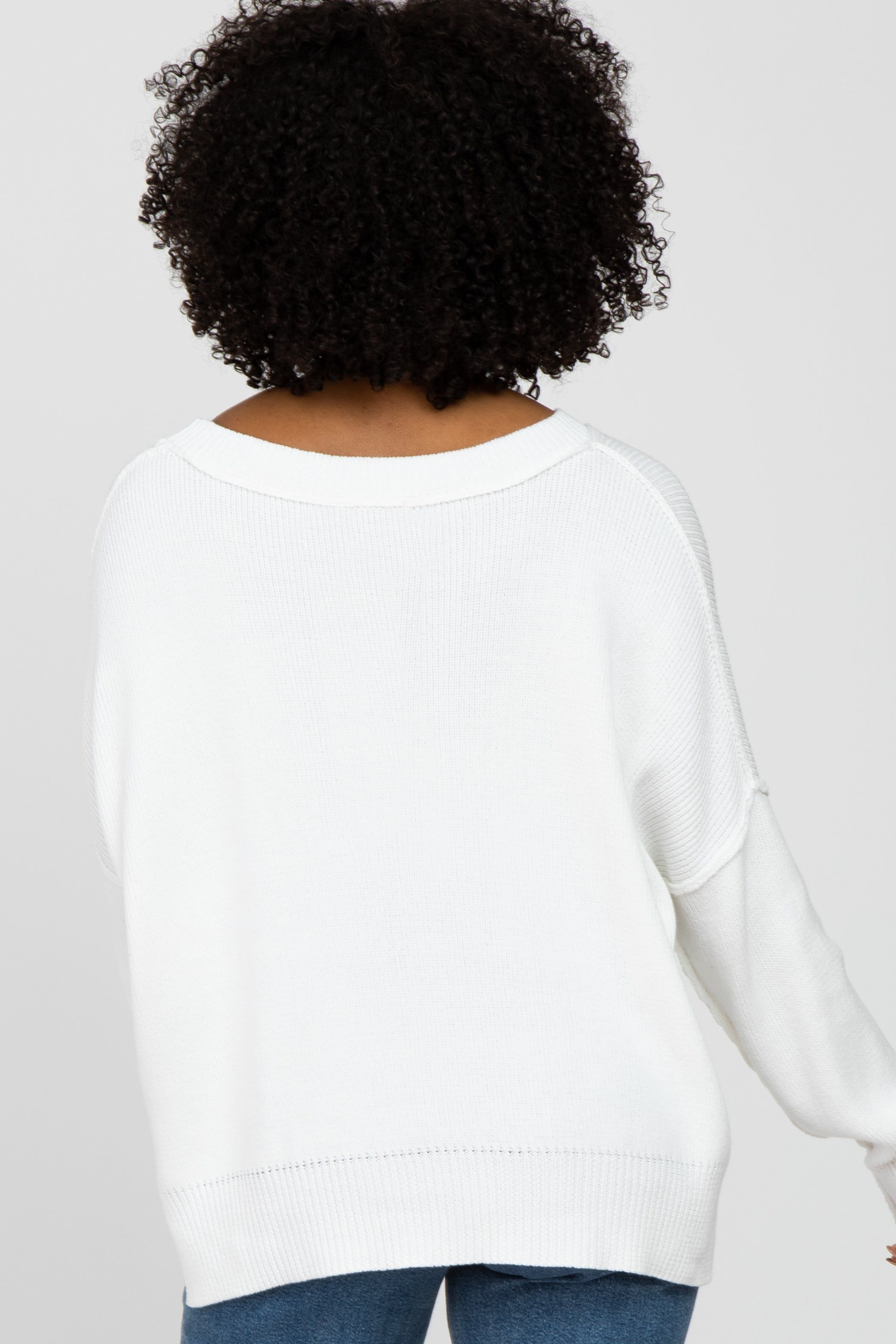 White Exposed Seam Side Slit Sweater sold by Pinkblush product image thumbnail 3