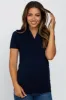 Navy Blue Solid Short Sleeve Wrap Front Maternity/Nursing Top sold by Pinkblush