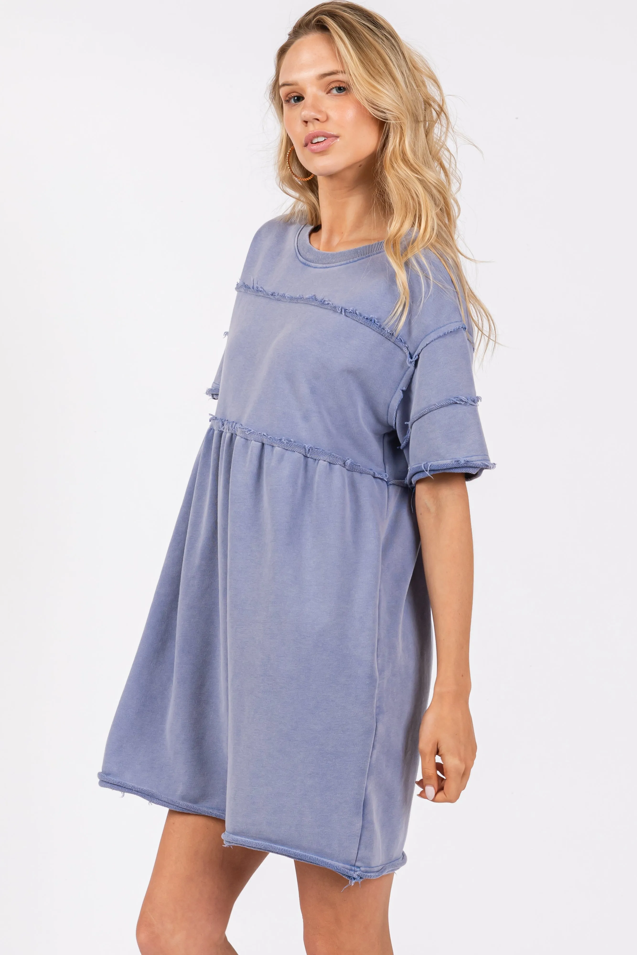 Blue Raw Hem Short Sleeve Dress sold by Pinkblush product image thumbnail 3