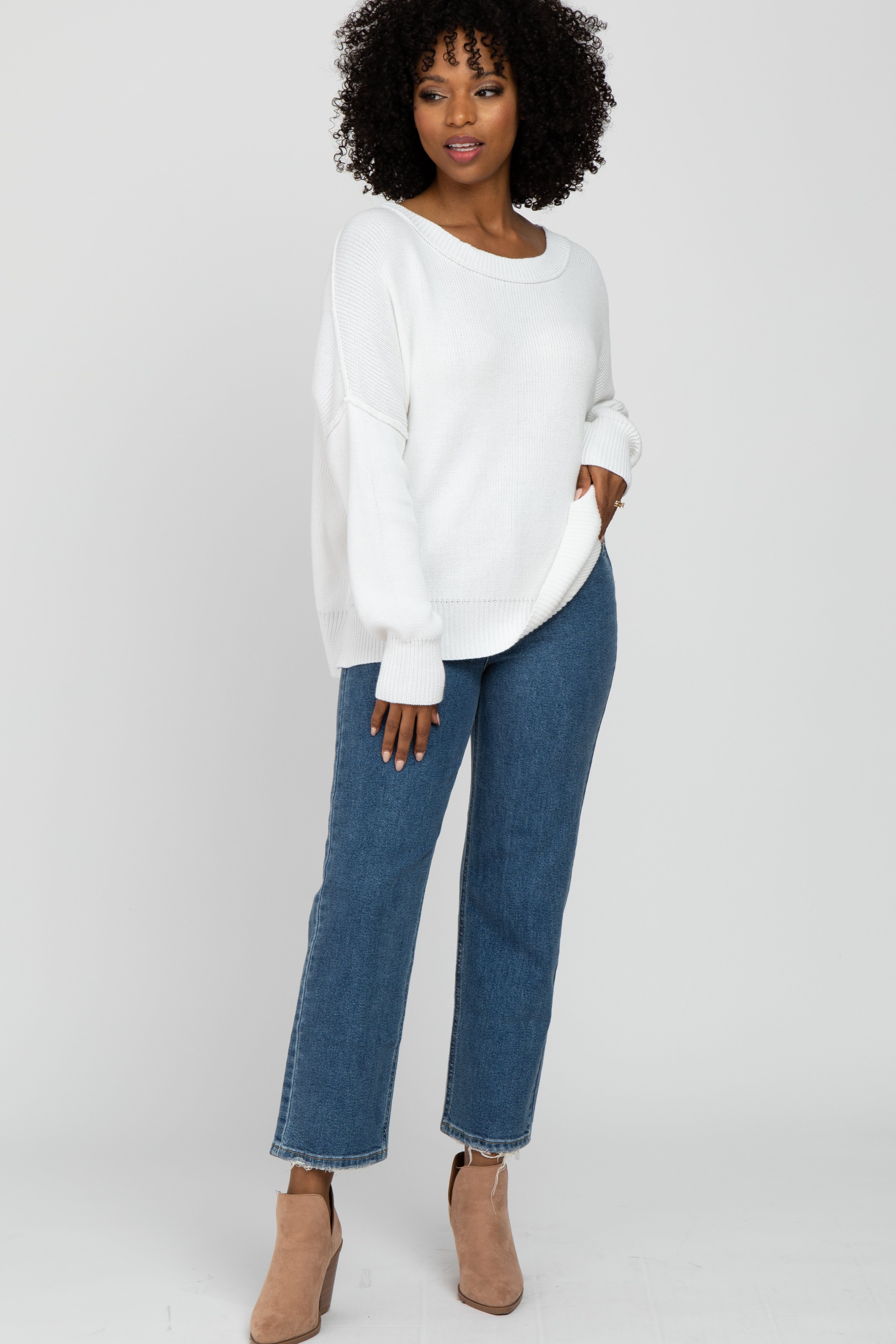 White Exposed Seam Side Slit Sweater sold by Pinkblush product image thumbnail 4