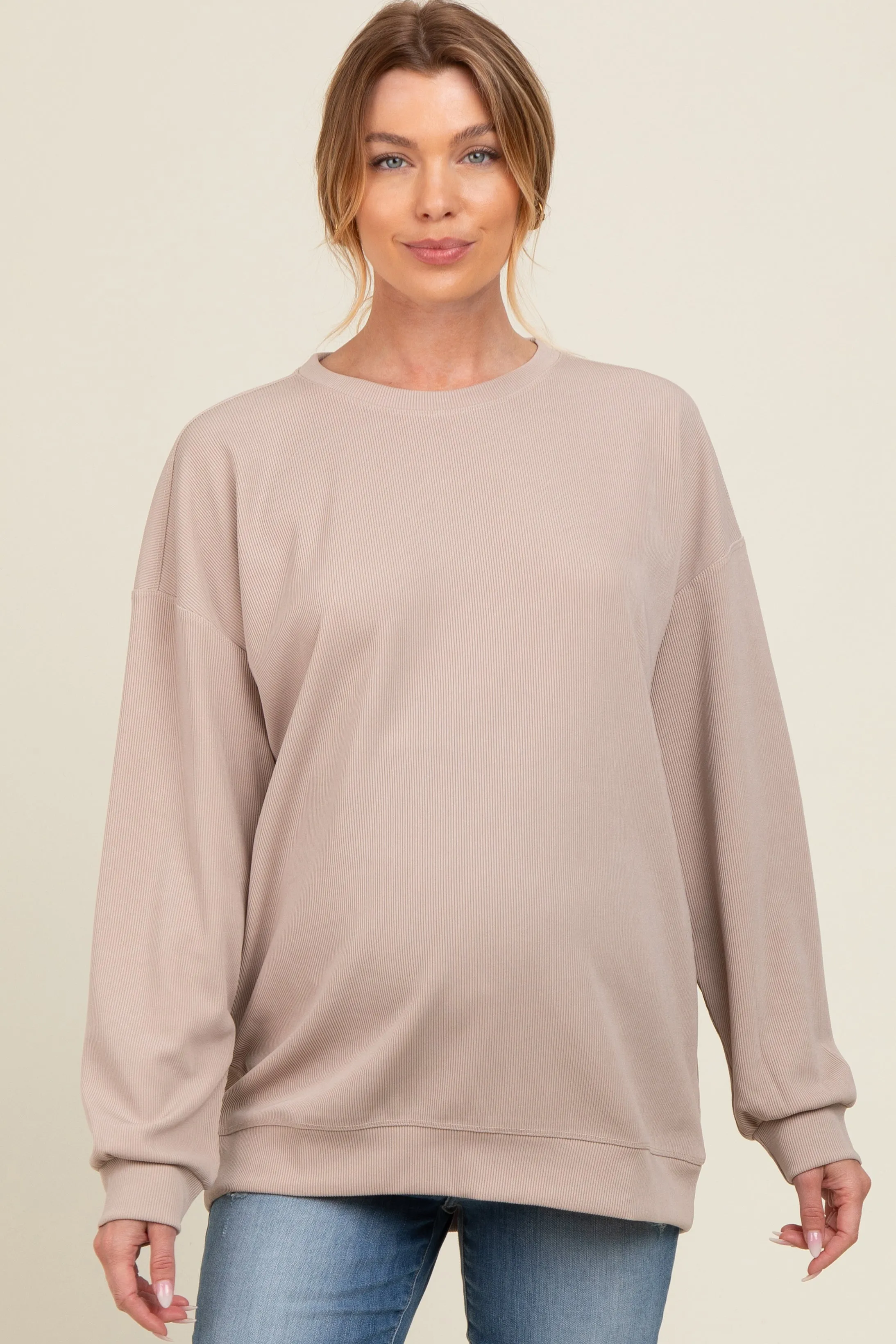 Beige Drop Shoulder Maternity Sweatshirt sold by Pinkblush product image thumbnail 2