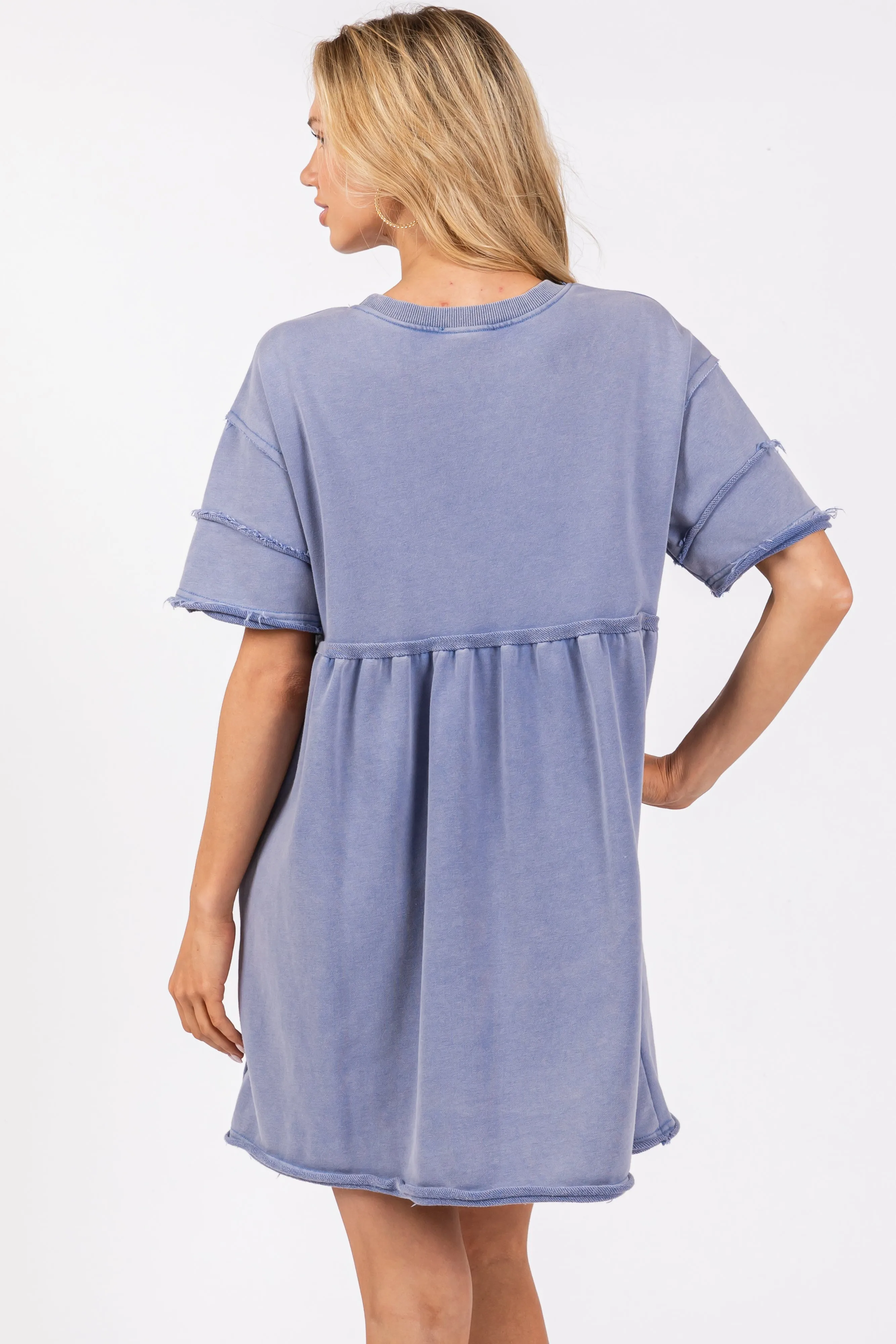 Blue Raw Hem Short Sleeve Dress sold by Pinkblush product image thumbnail 4