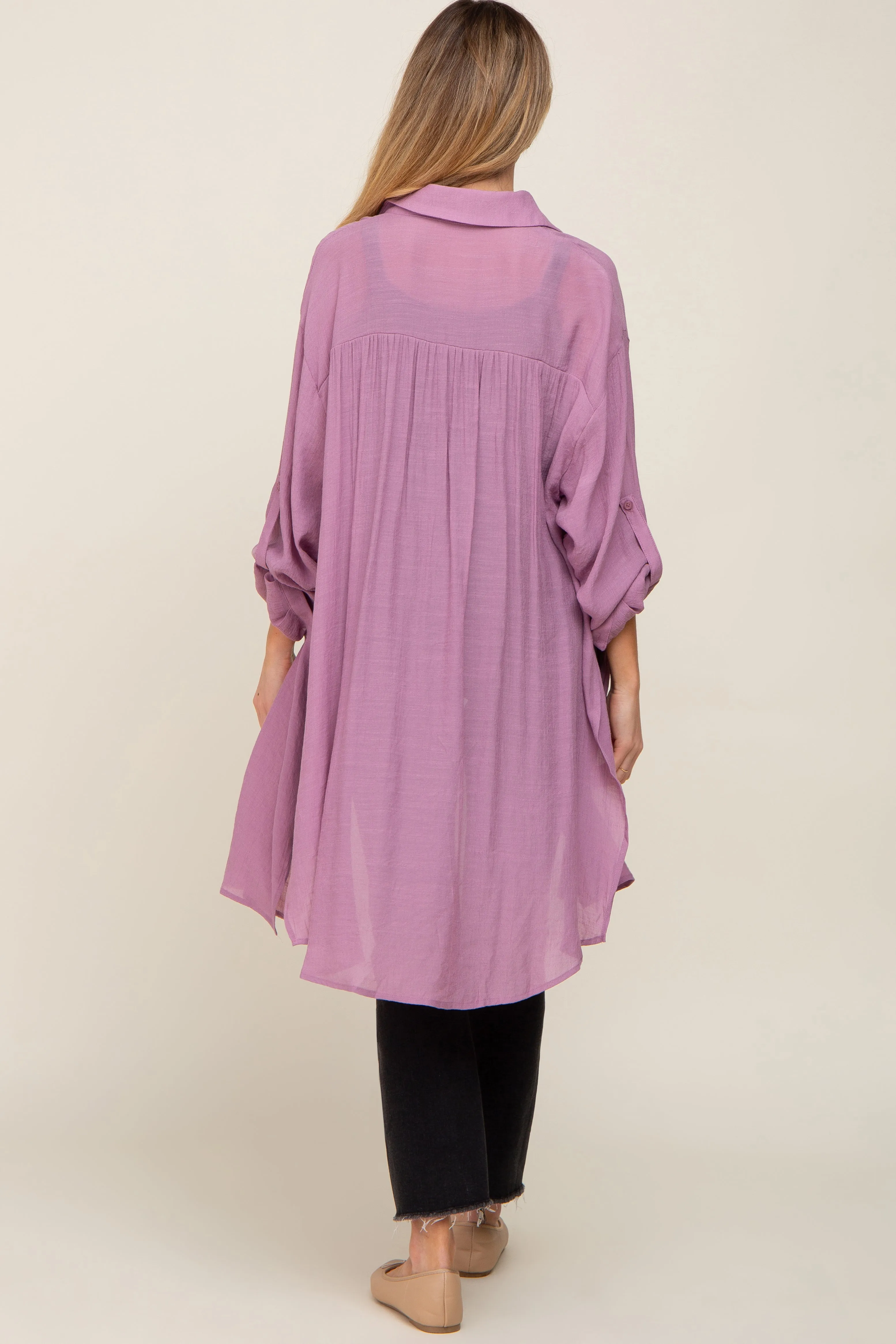 Lilac Button Front Side Slit Oversized Maternity Blouse sold by Pinkblush product image thumbnail 3