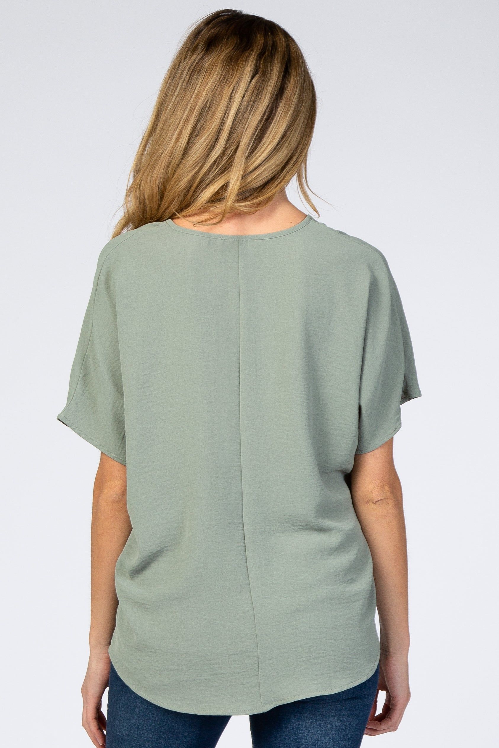 Light Olive Short Sleeve Maternity Blouse sold by Pinkblush product image thumbnail 3