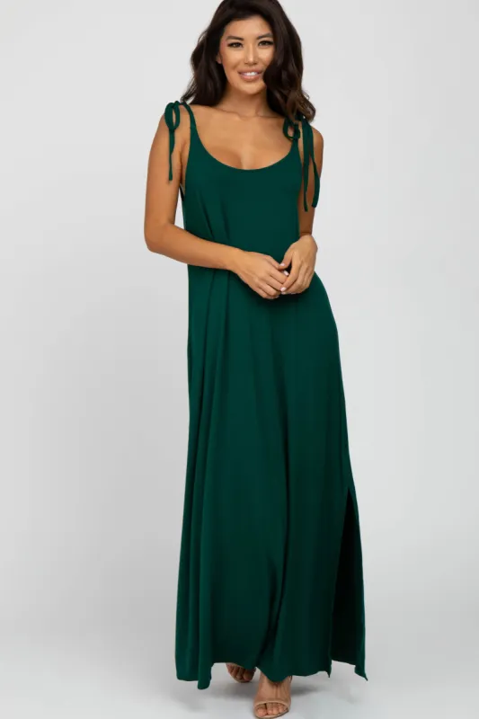 Green Tie Strap Side Slit Maxi Dress sold by Pinkblush
