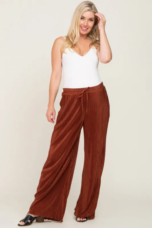 Rust Pleated Maternity Wide Leg Pants made by Pinkblush