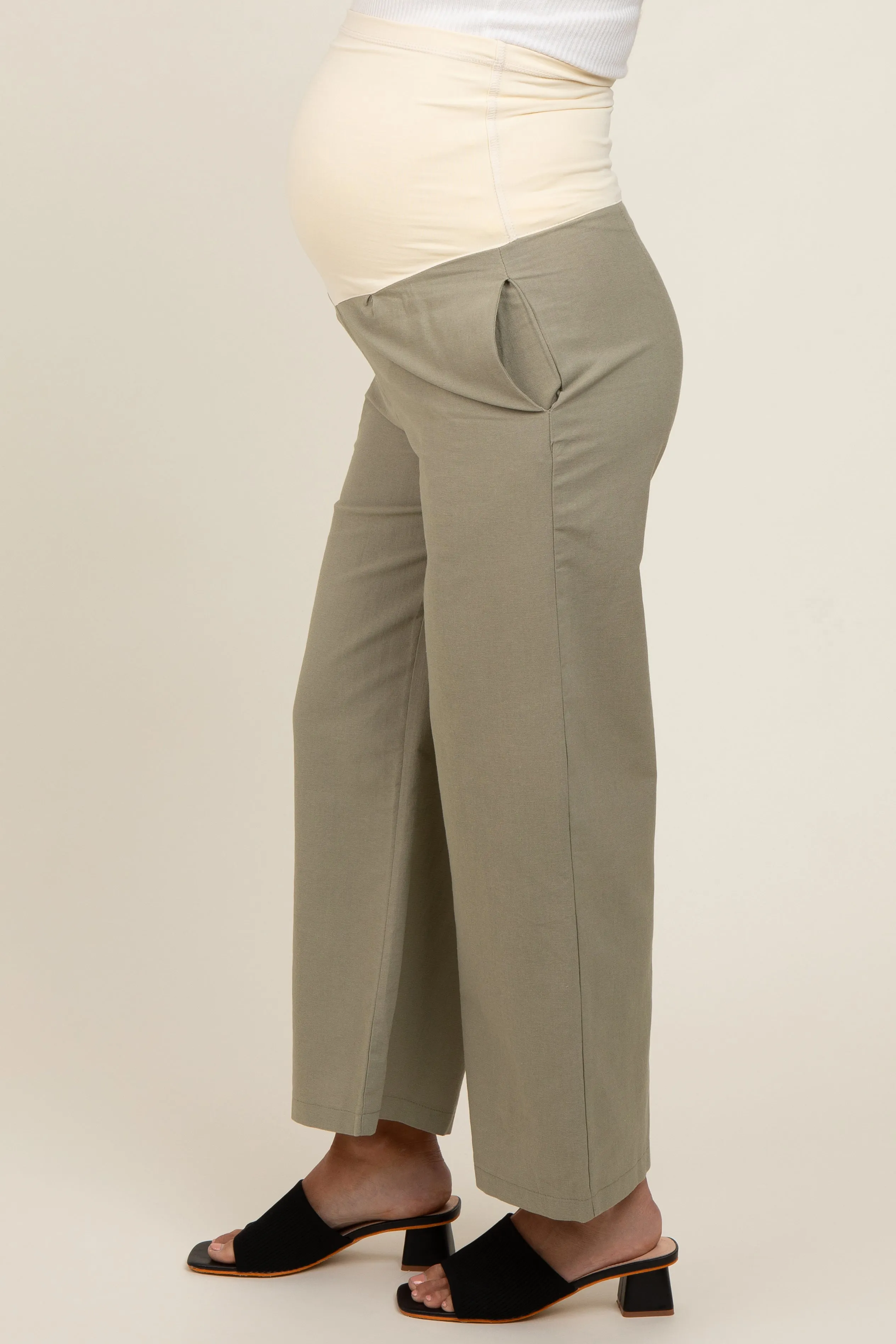 Light Olive Ankle Wide Leg Maternity Trousers sold by Pinkblush product image thumbnail 4
