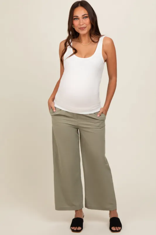 Light Olive Ankle Wide Leg Maternity Trousers sold by Pinkblush