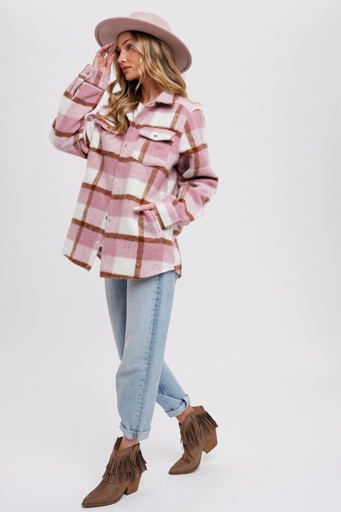 Mauve Plaid Fleece Shirt Jacket sold by Pinkblush product image thumbnail 3