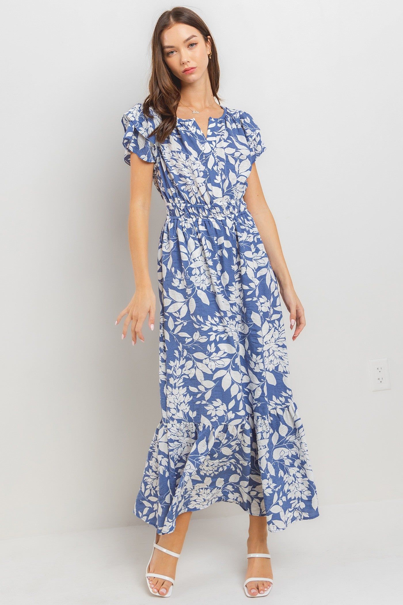 Blue Textured Ruffle Detailed Dress sold by Pinkblush product image thumbnail 3