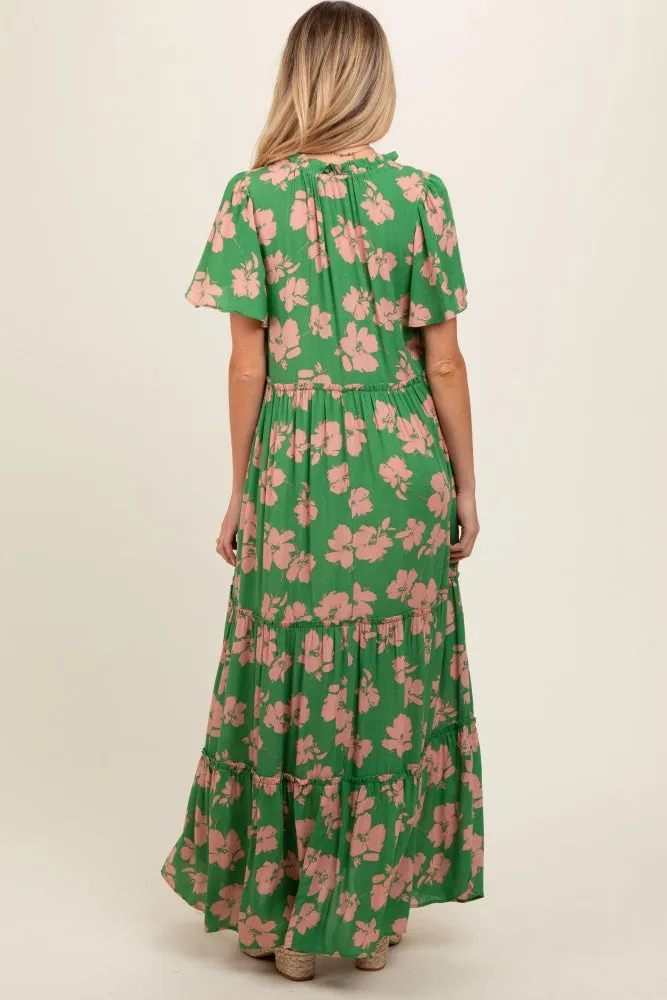 Green Floral Ruffle Neck Tiered Maternity Maxi Dress sold by Pinkblush product image thumbnail 4