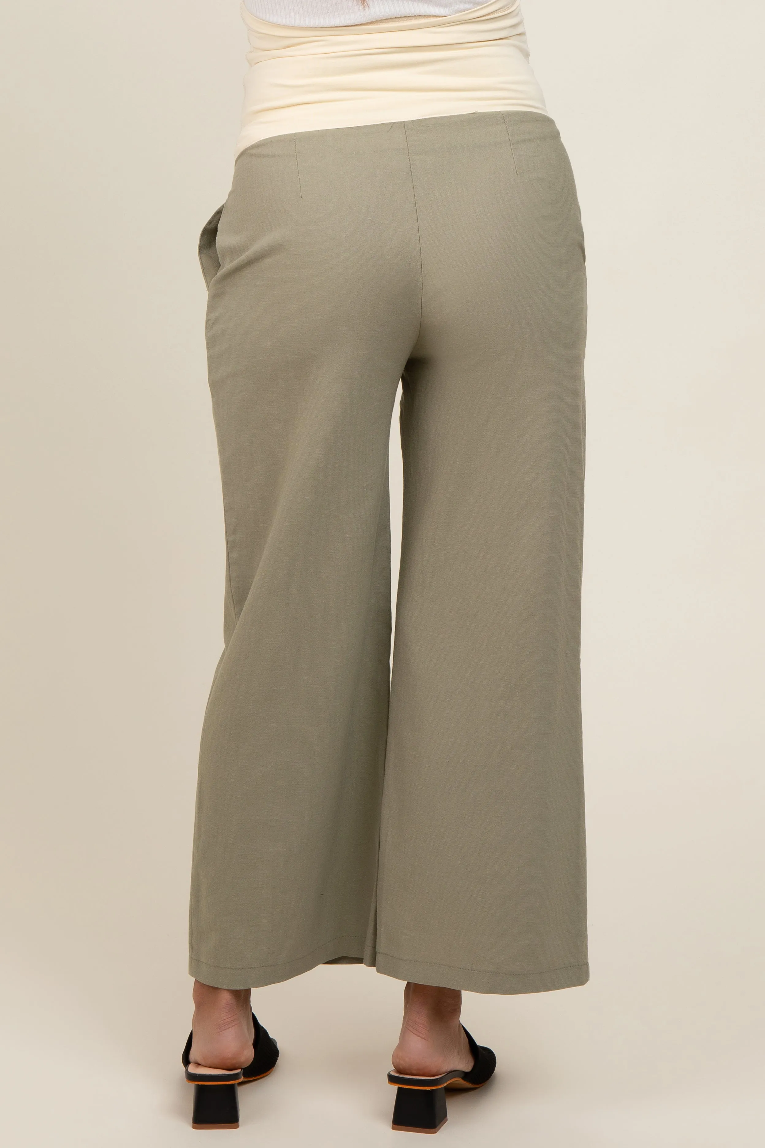 Light Olive Ankle Wide Leg Maternity Trousers sold by Pinkblush product image thumbnail 5