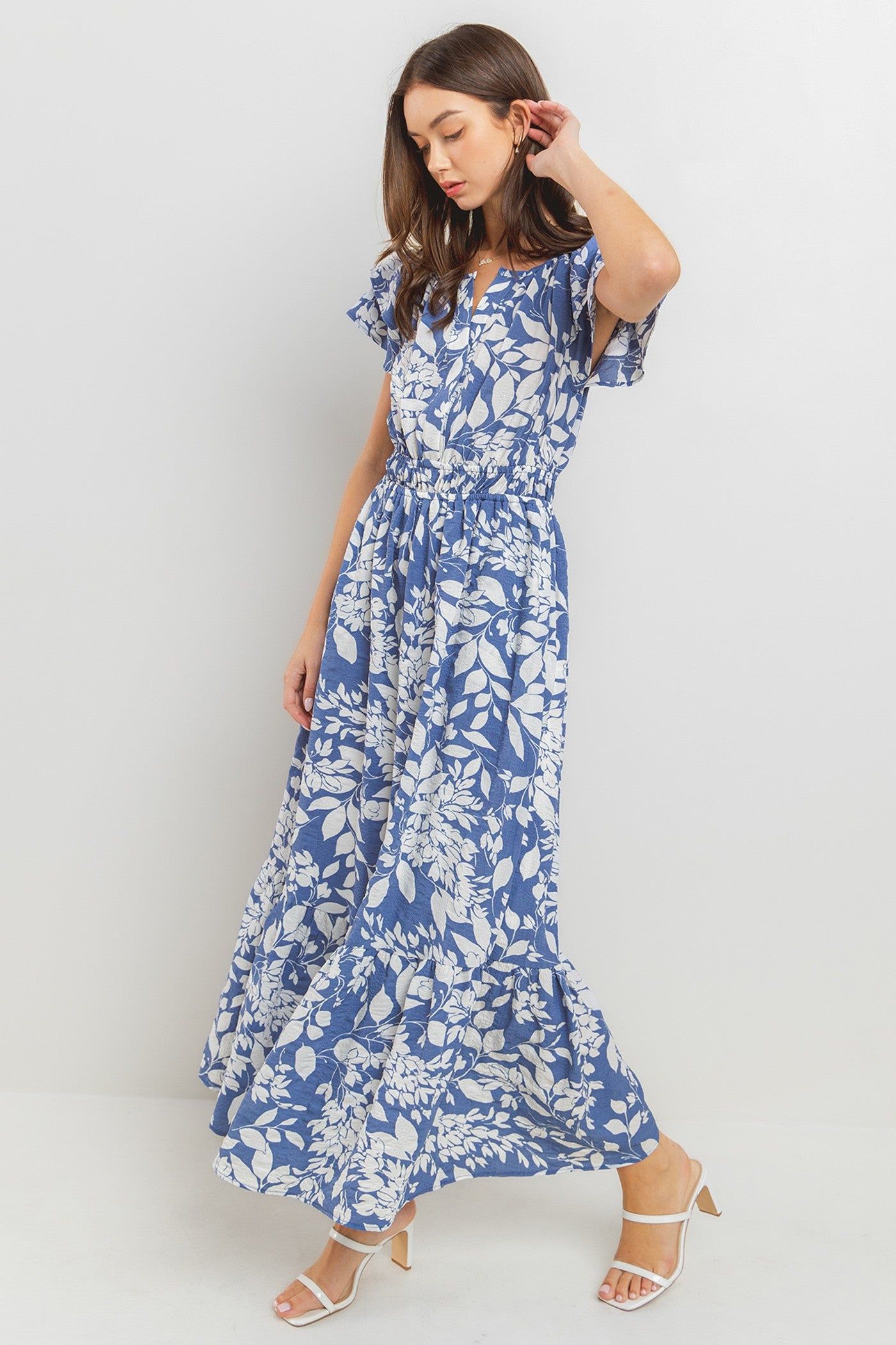 Blue Textured Ruffle Detailed Dress sold by Pinkblush