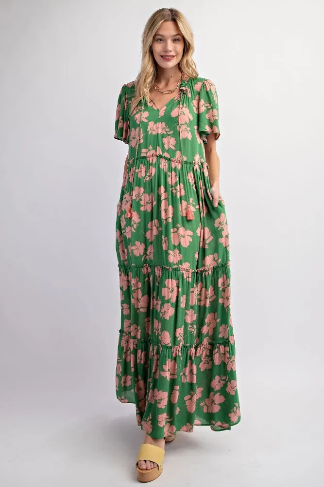 Green Floral Ruffle Neck Tiered Maternity Maxi Dress sold by Pinkblush product image thumbnail 5