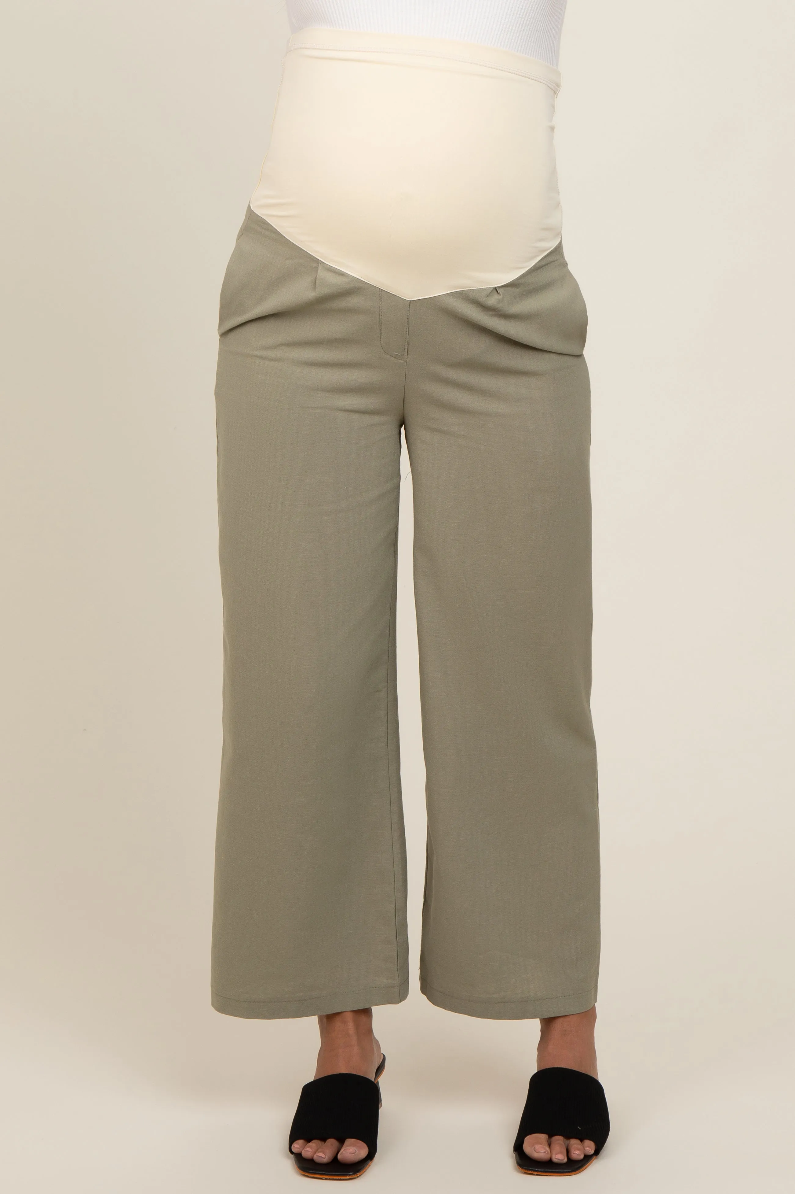Light Olive Ankle Wide Leg Maternity Trousers sold by Pinkblush product image thumbnail 3