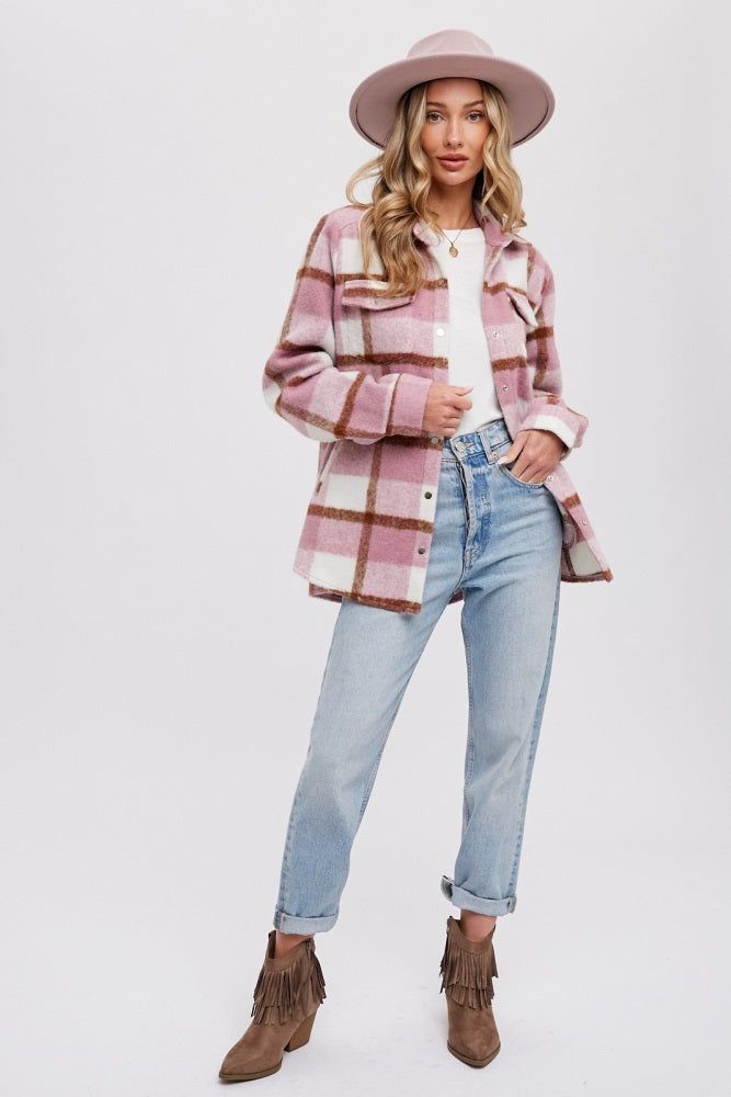 Mauve Plaid Fleece Shirt Jacket sold by Pinkblush product image thumbnail 2