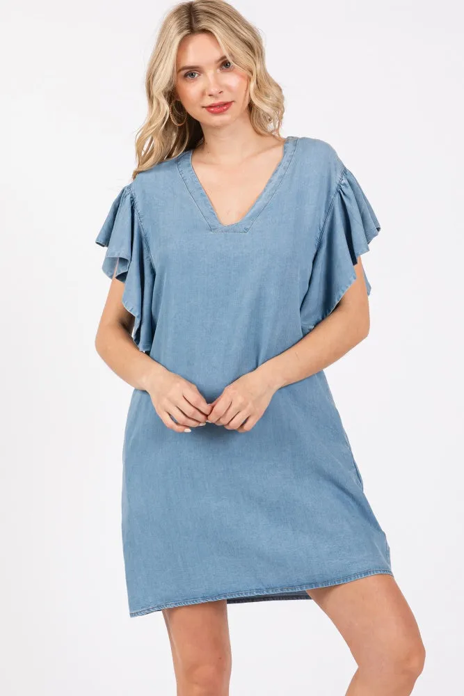 Blue Ruffle Sleeve Maternity Mini Dress sold by Pinkblush product image thumbnail 5