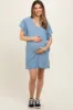 Blue Ruffle Sleeve Maternity Mini Dress sold by Pinkblush
