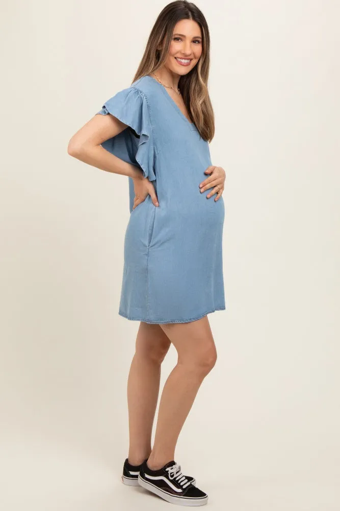 Blue Ruffle Sleeve Maternity Mini Dress sold by Pinkblush product image thumbnail 3