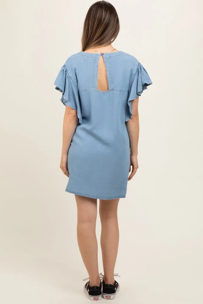 Blue Ruffle Sleeve Maternity Mini Dress sold by Pinkblush product image thumbnail 4