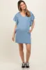 Blue Ruffle Sleeve Maternity Mini Dress sold by Pinkblush