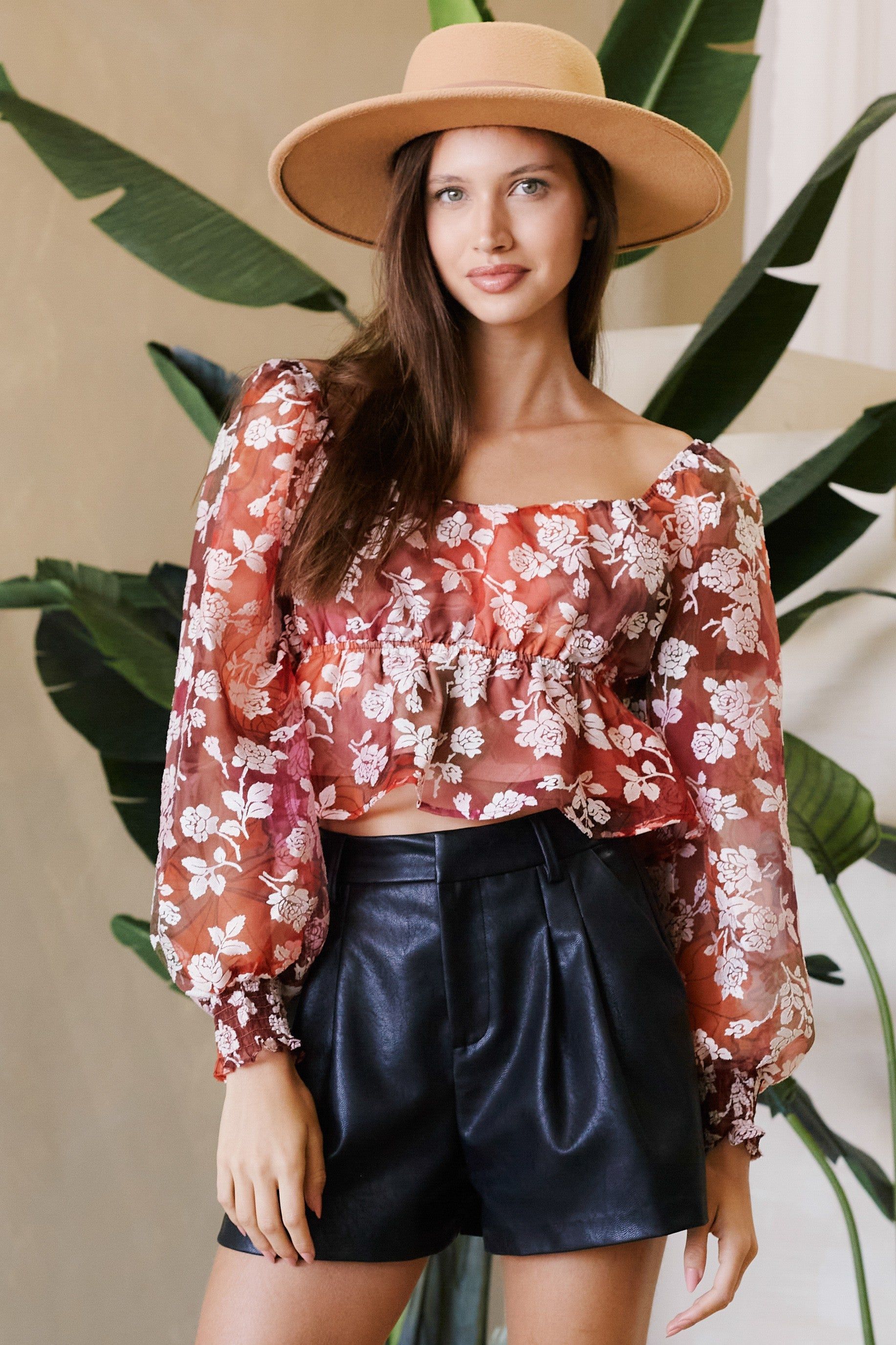 Red Flora Organza Peplum Top sold by Pinkblush