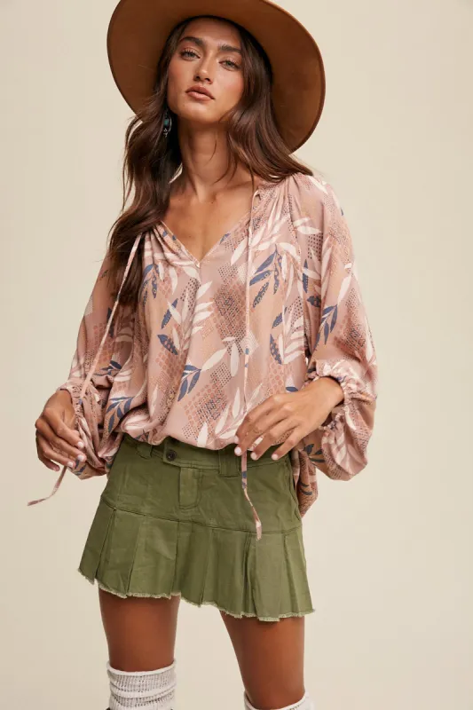 Mocha V-Neck Long Puff Sleeve Top sold by Pinkblush