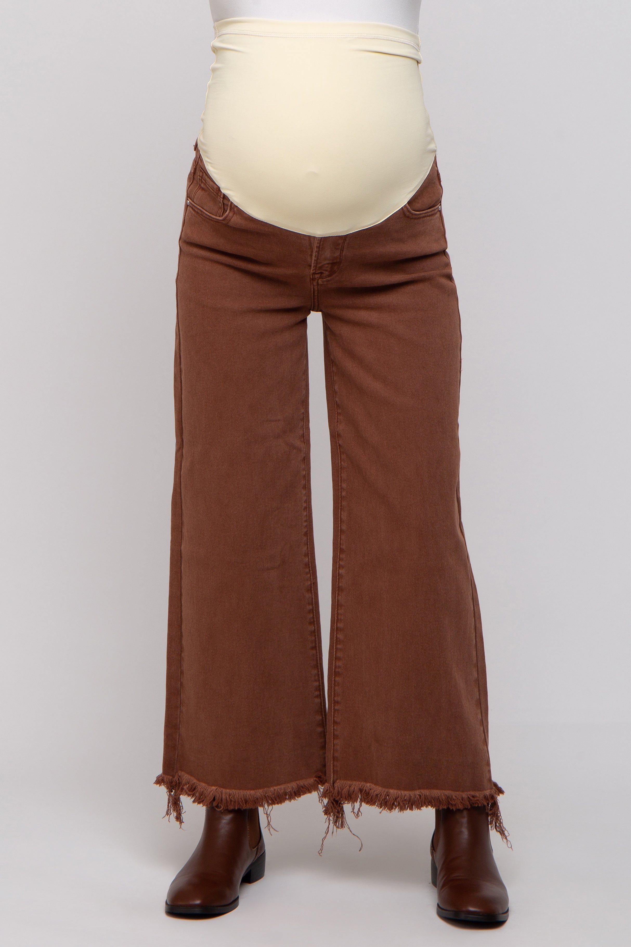 Brown Cropped Wide Leg Maternity Pants sold by Pinkblush product image thumbnail 3