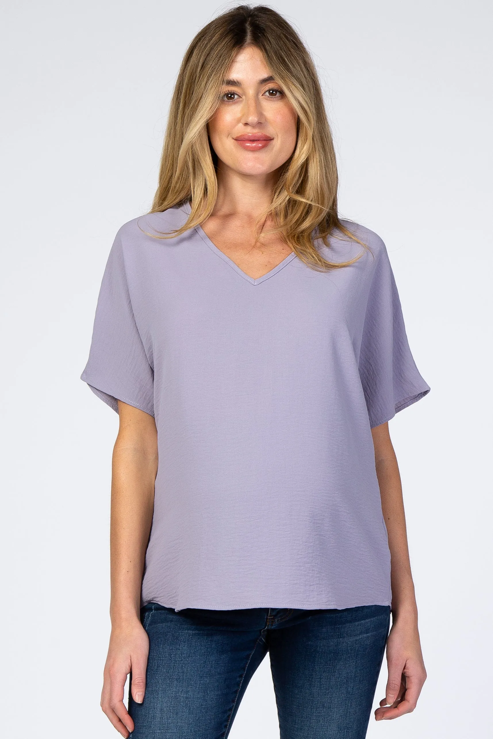 Lavender Short Sleeve Maternity Blouse sold by Pinkblush