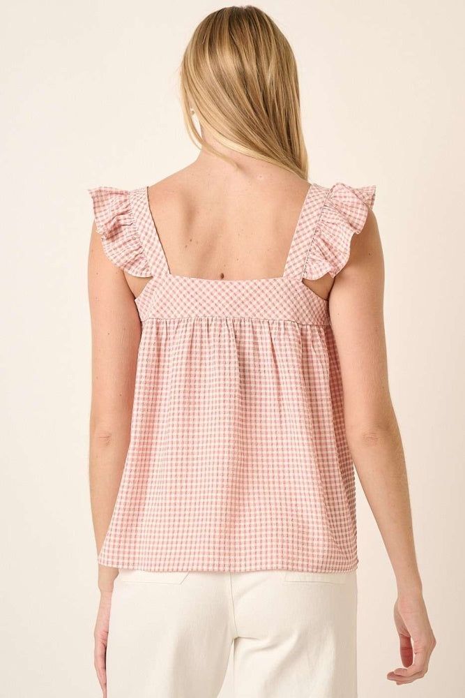 Dusty Mauve Gingham Button Front Ruffle Detail Blouse sold by Pinkblush product image thumbnail 3