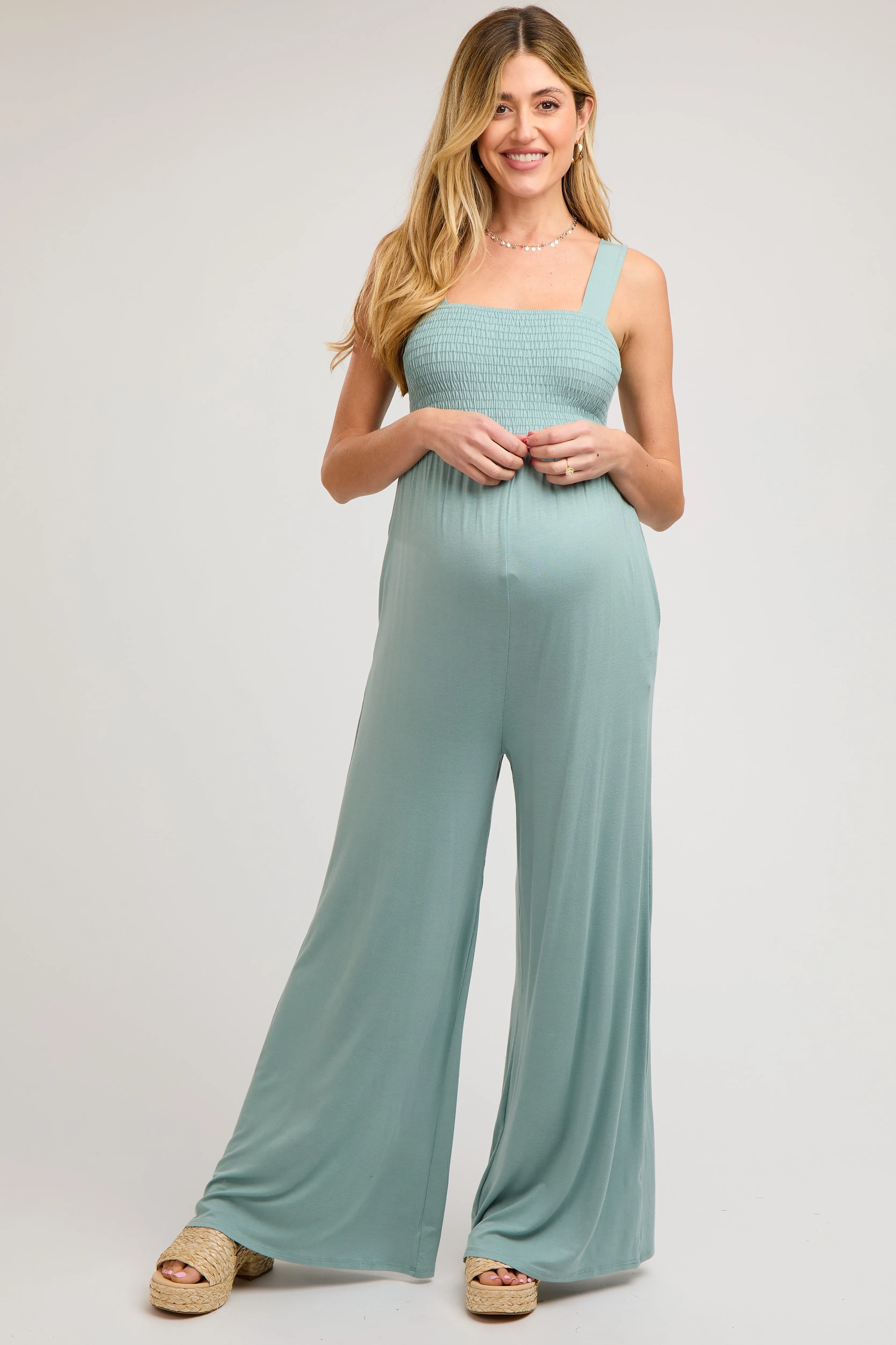 Mint Sleeveless Wide Leg Maternity Jumpsuit sold by Pinkblush