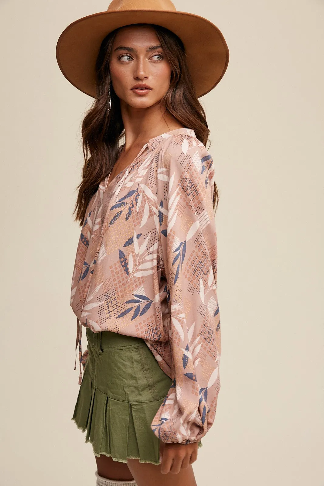 Mocha V-Neck Long Puff Sleeve Top sold by Pinkblush product image thumbnail 2