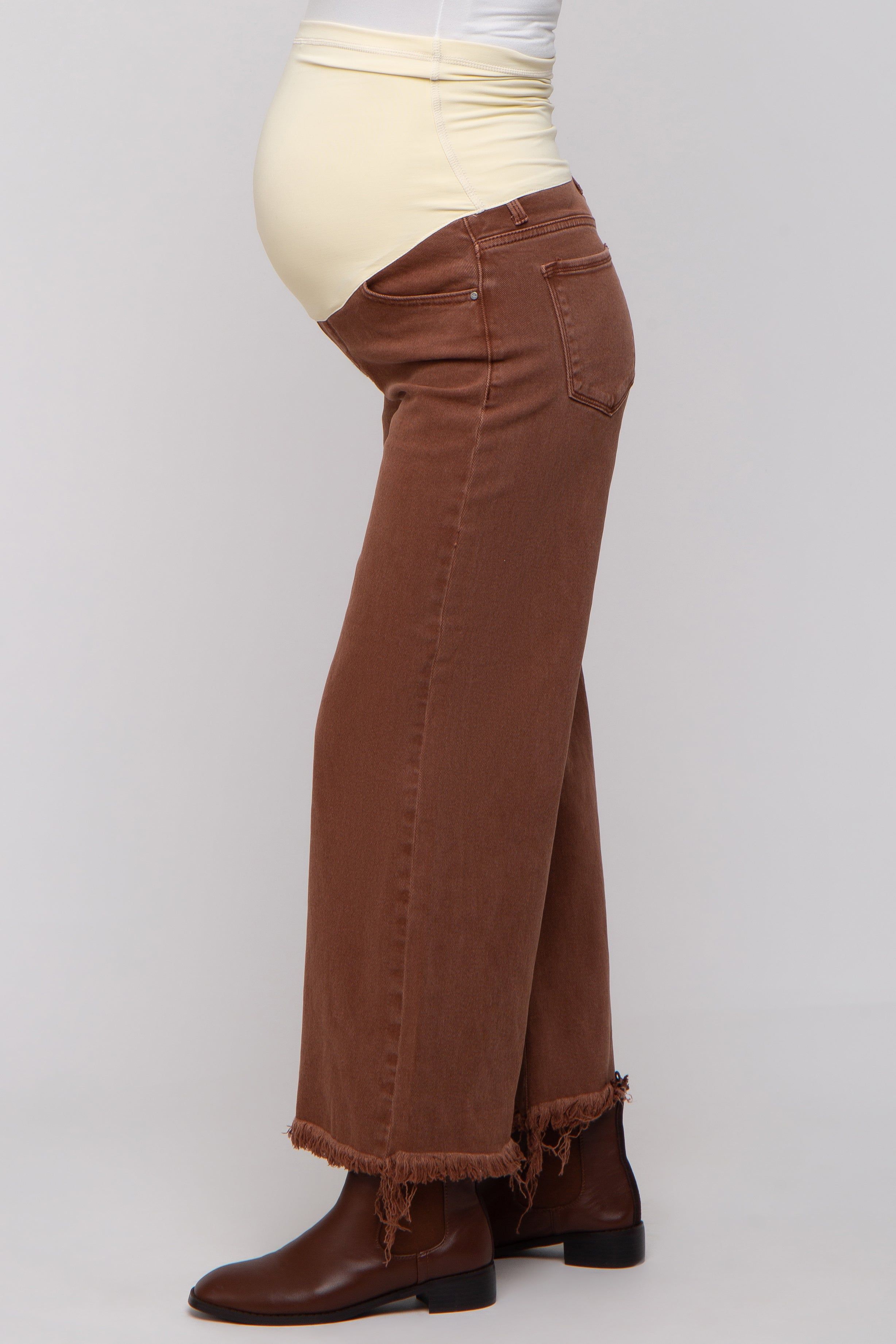 Brown Cropped Wide Leg Maternity Pants sold by Pinkblush product image thumbnail 4