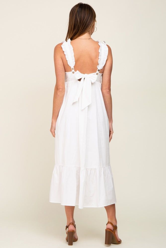 White Ruffle Accent Back Tie Midi Dress sold by Pinkblush product image thumbnail 3