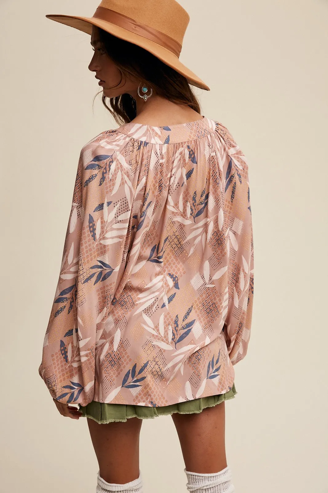 Mocha V-Neck Long Puff Sleeve Top sold by Pinkblush product image thumbnail 3