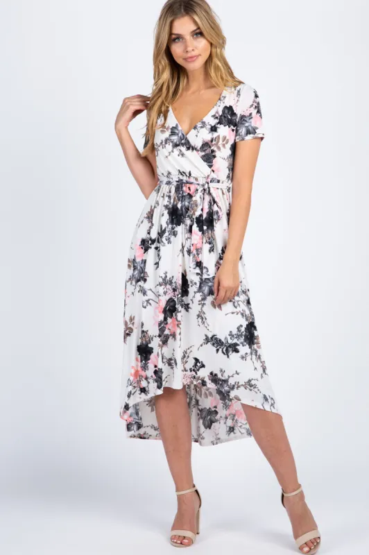 PinkBlush White Floral Hi-Low Wrap Dress sold by Pinkblush