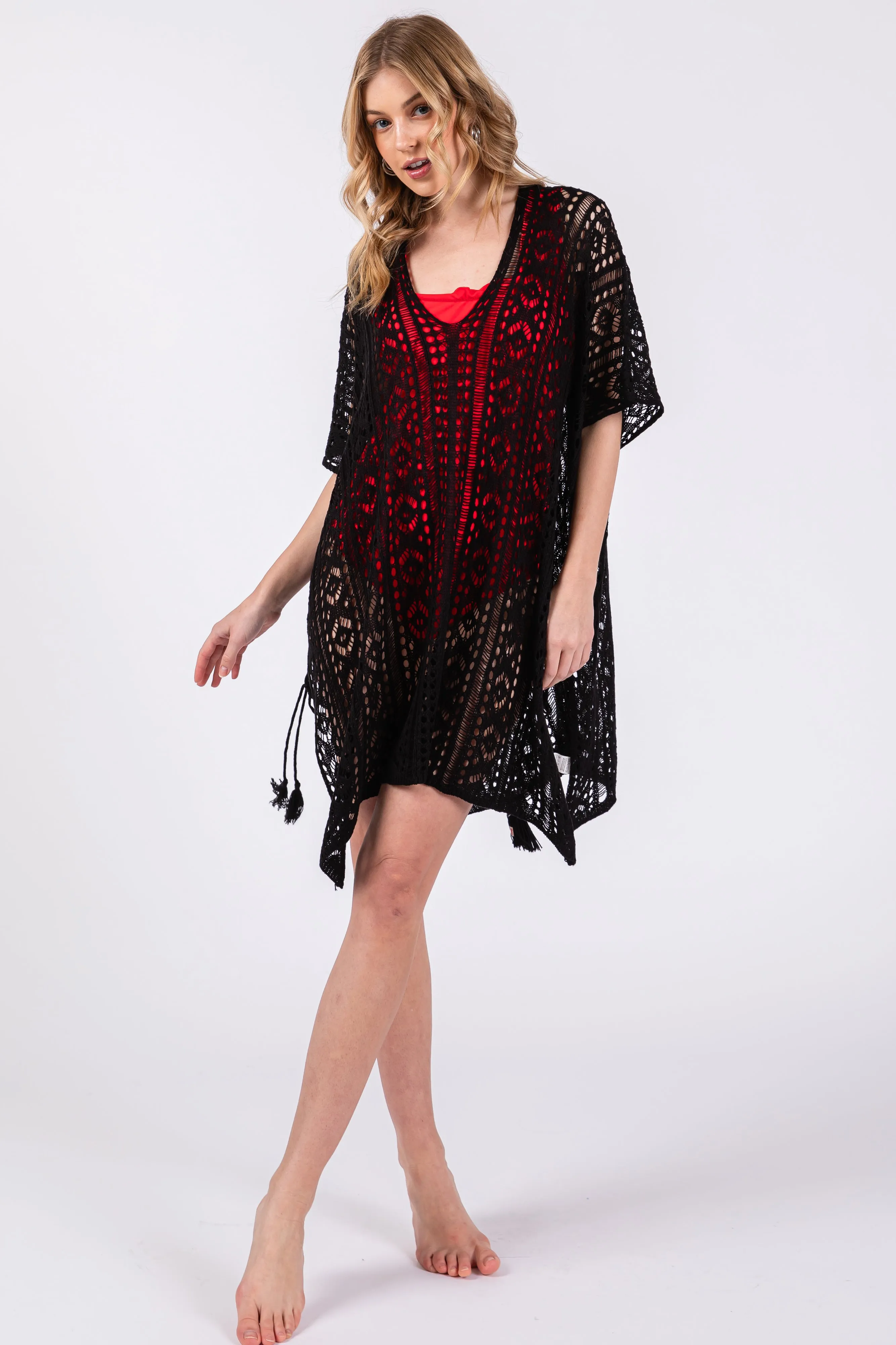 Black Crochet Knit Swim Cover Up sold by Pinkblush