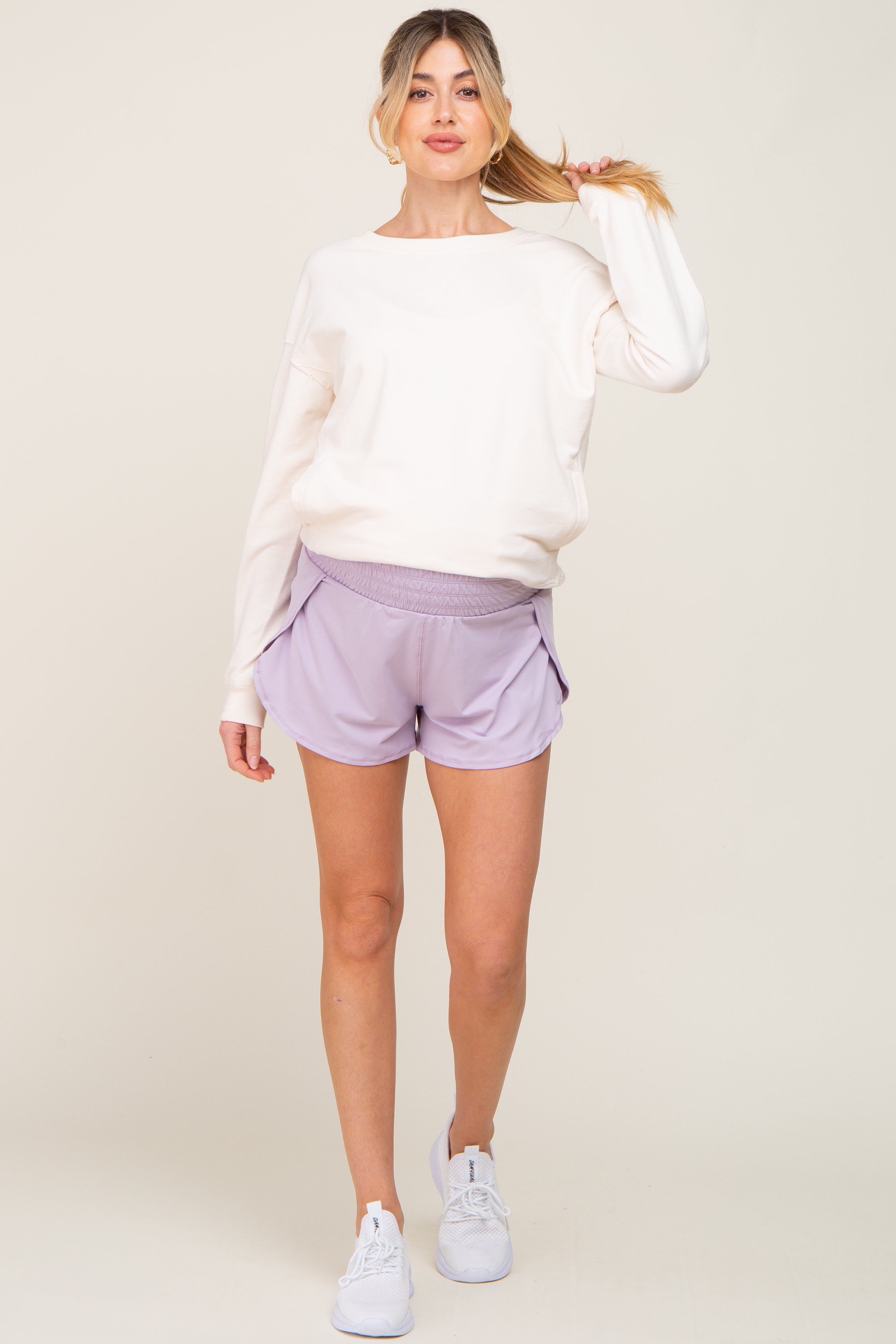 Lavender Wrap Side Maternity Track Shorts sold by Pinkblush product image thumbnail 5