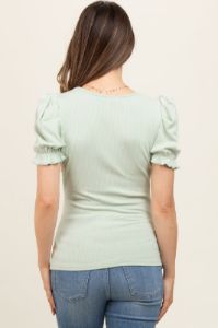 Sage Ribbed Puff Sleeve Maternity Top sold by Pinkblush
