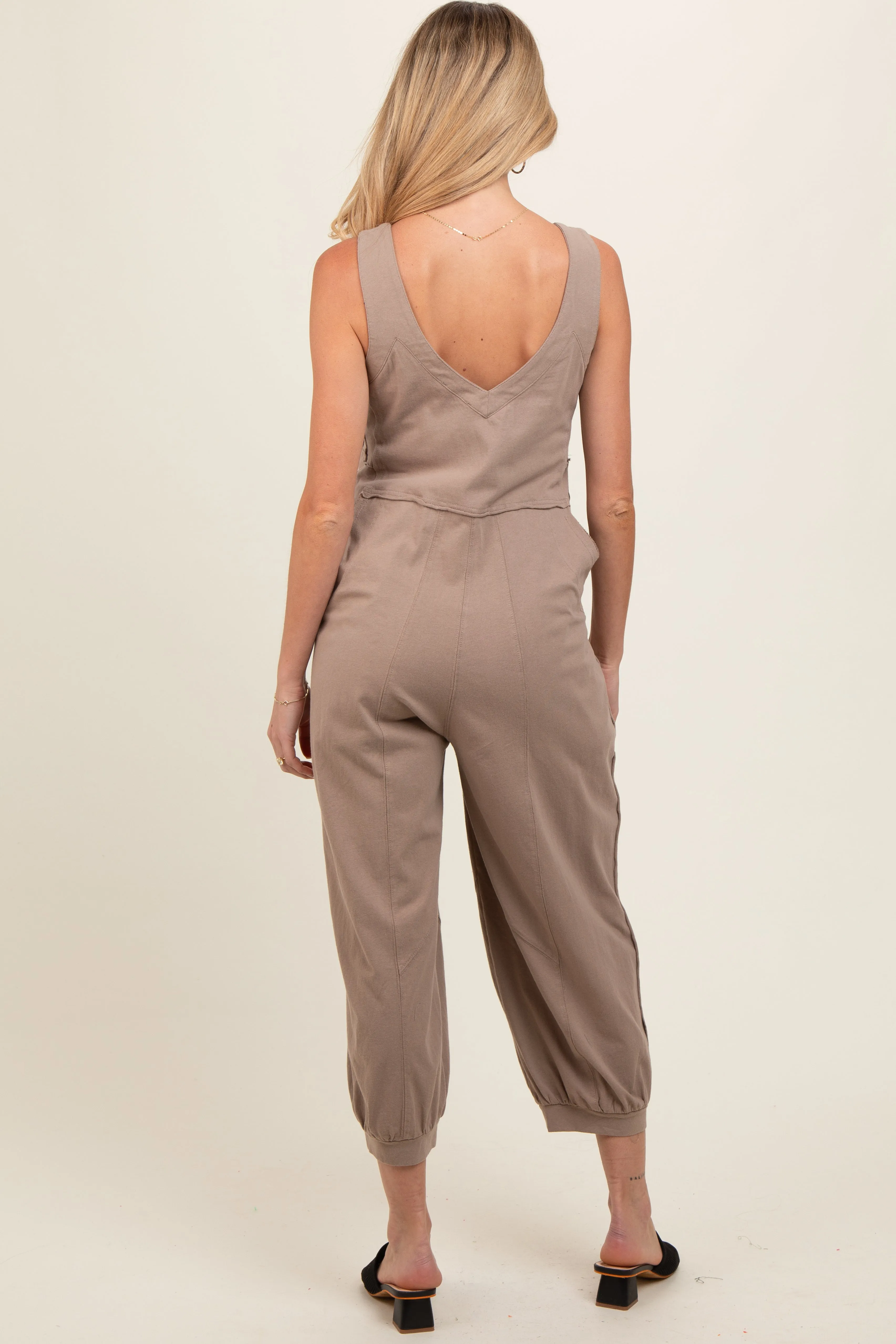 Taupe Loose Fit Sleeveless Maternity Jumpsuit sold by Pinkblush product image thumbnail 4