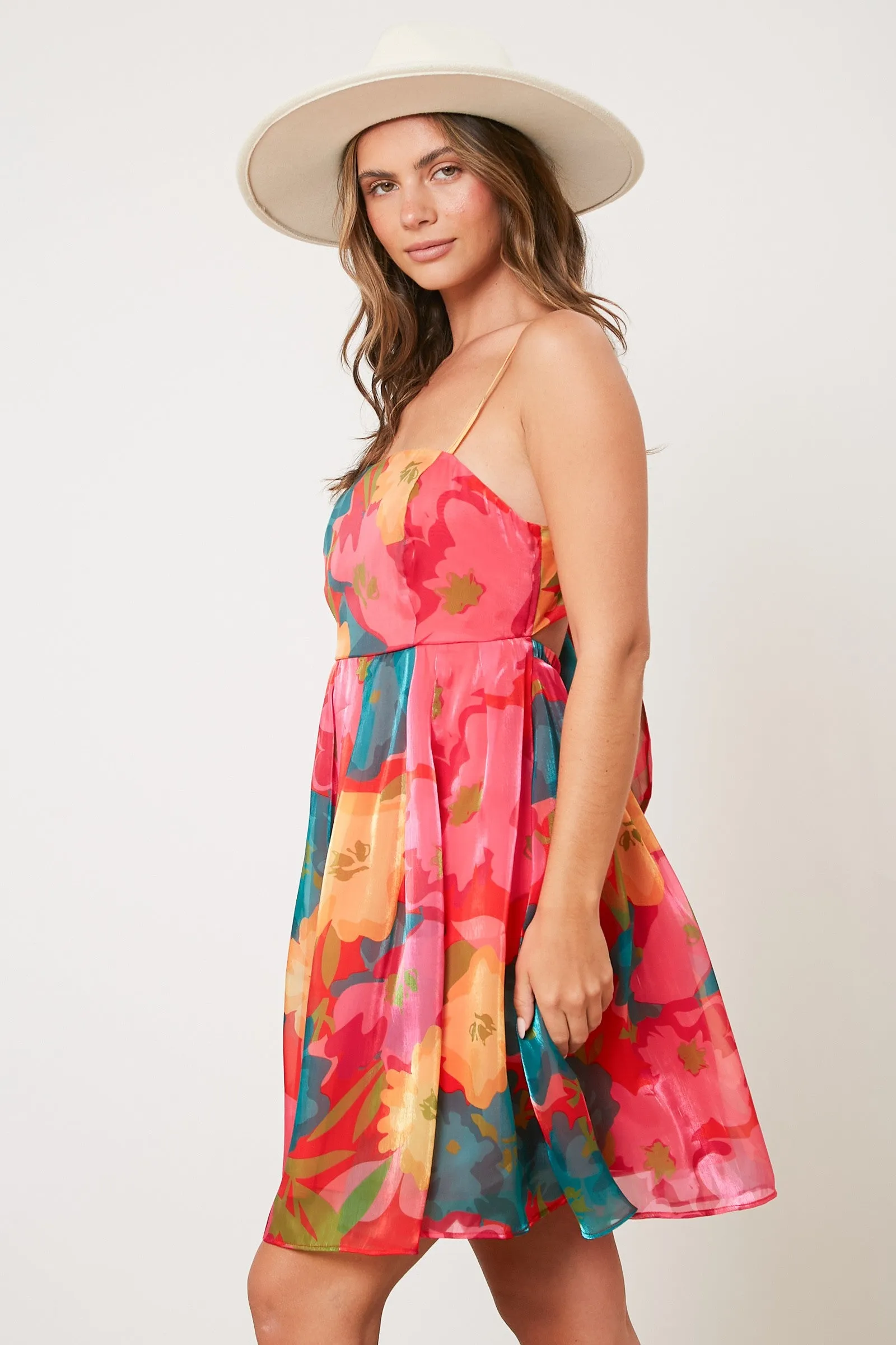 Red Floral Organza Square Neck Back Tie Dress sold by Pinkblush product image thumbnail 2