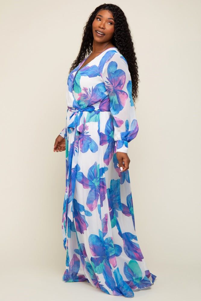 Blue Floral Chiffon Plus Maxi Dress sold by Pinkblush product image thumbnail 2