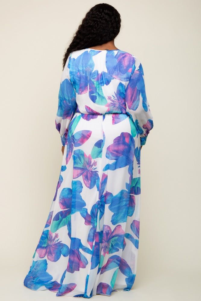 Blue Floral Chiffon Plus Maxi Dress sold by Pinkblush product image thumbnail 3