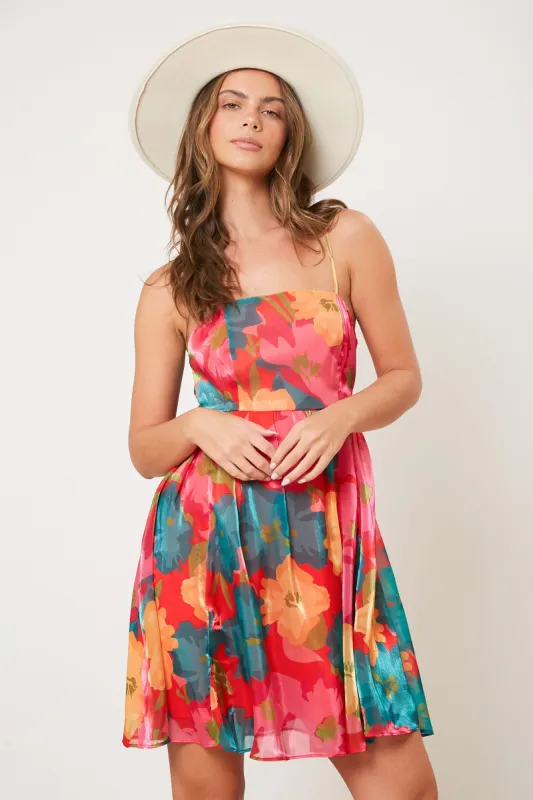 Red Floral Organza Square Neck Back Tie Dress sold by Pinkblush