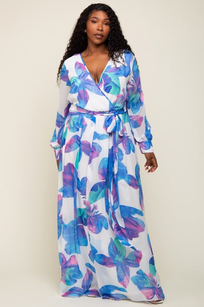 Blue Floral Chiffon Plus Maxi Dress sold by Pinkblush product image thumbnail 4