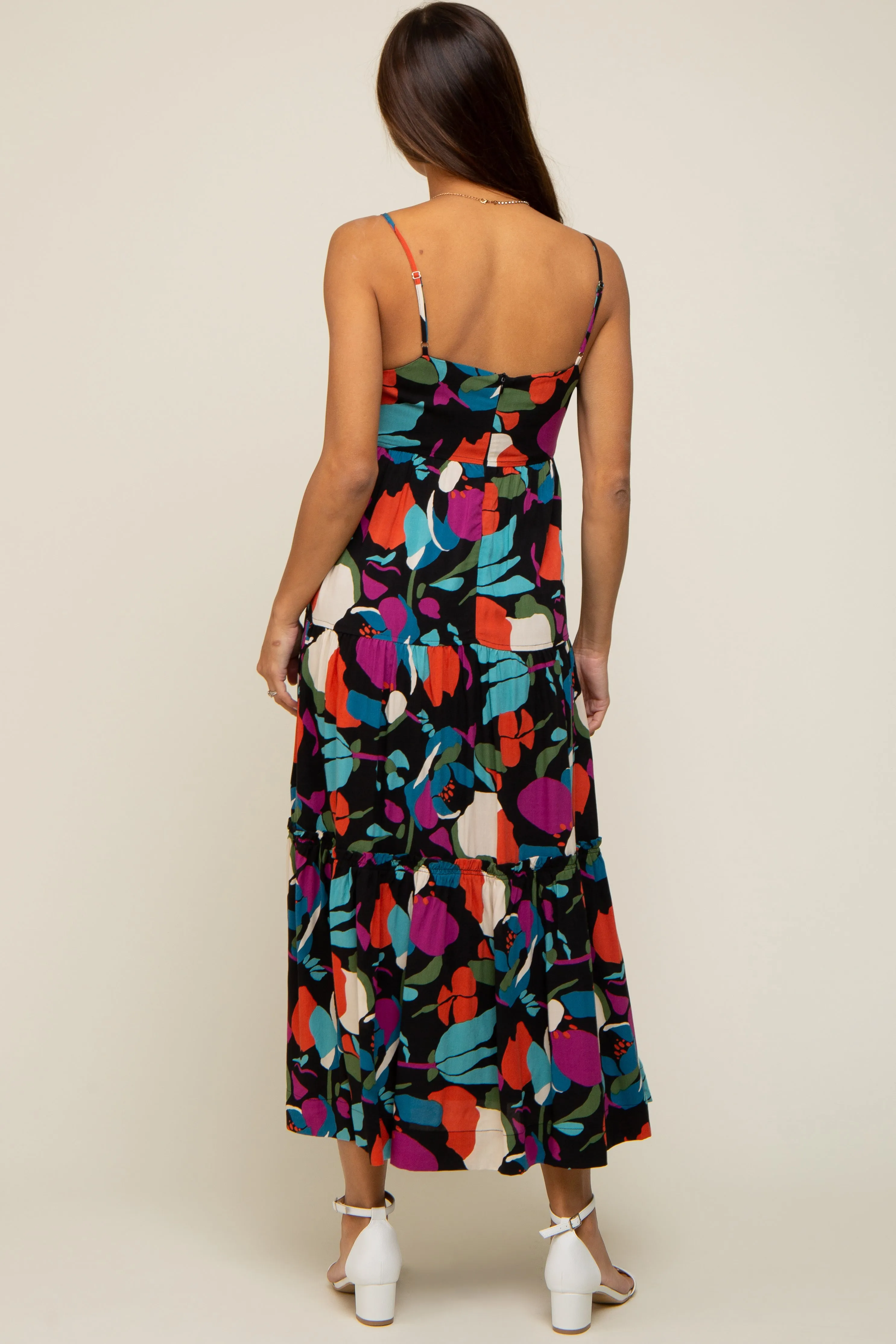 Black Printed Tiered Maternity Midi Dress sold by Pinkblush product image thumbnail 4