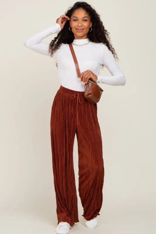Rust Pleated Wide Leg Pants sold by Pinkblush