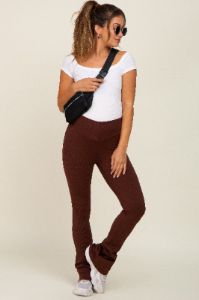 Brown Rib Knit Flare Maternity Leggings sold by Pinkblush