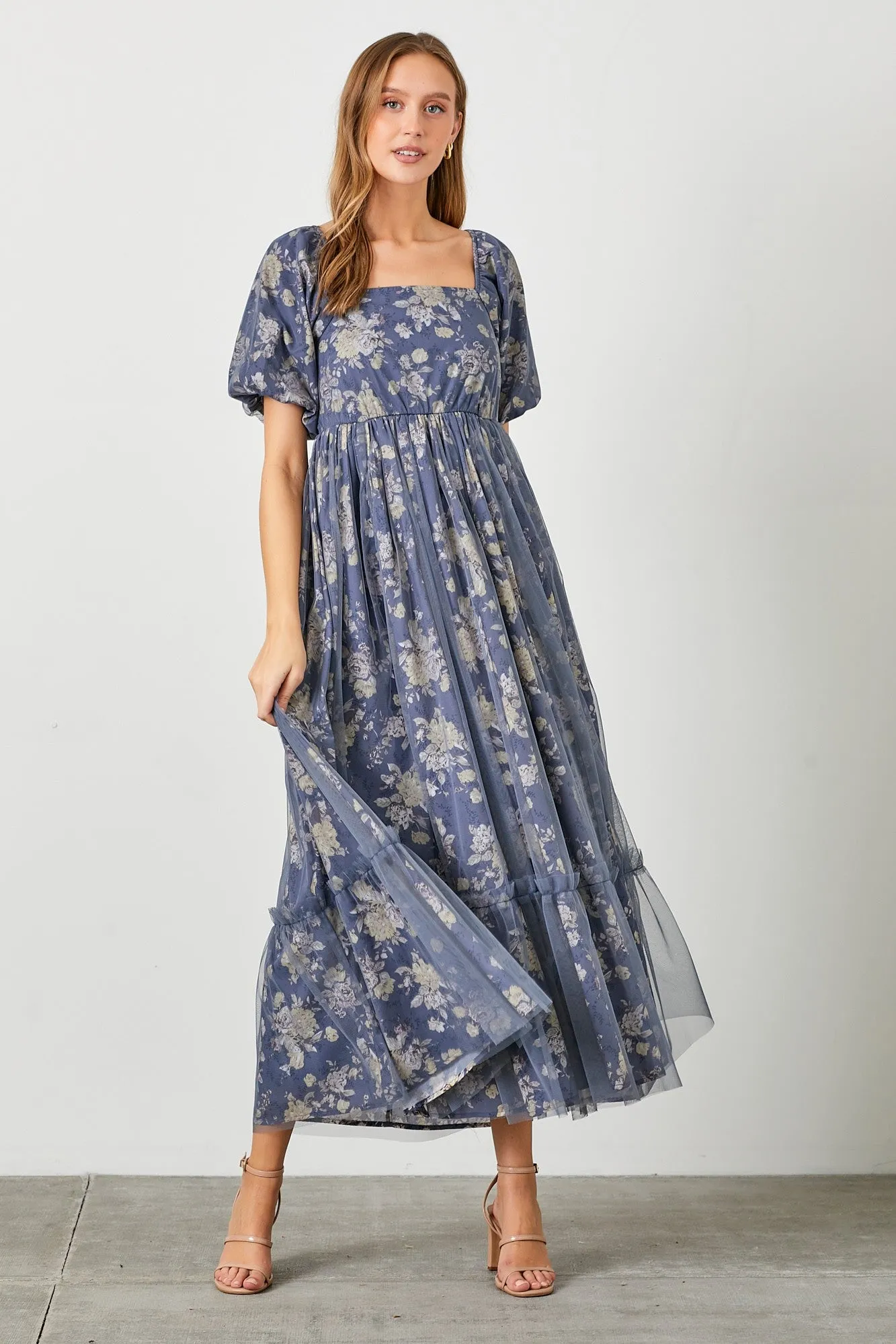 Navy Floral Mesh Overlay Maternity Maxi Dress sold by Pinkblush product image thumbnail 5