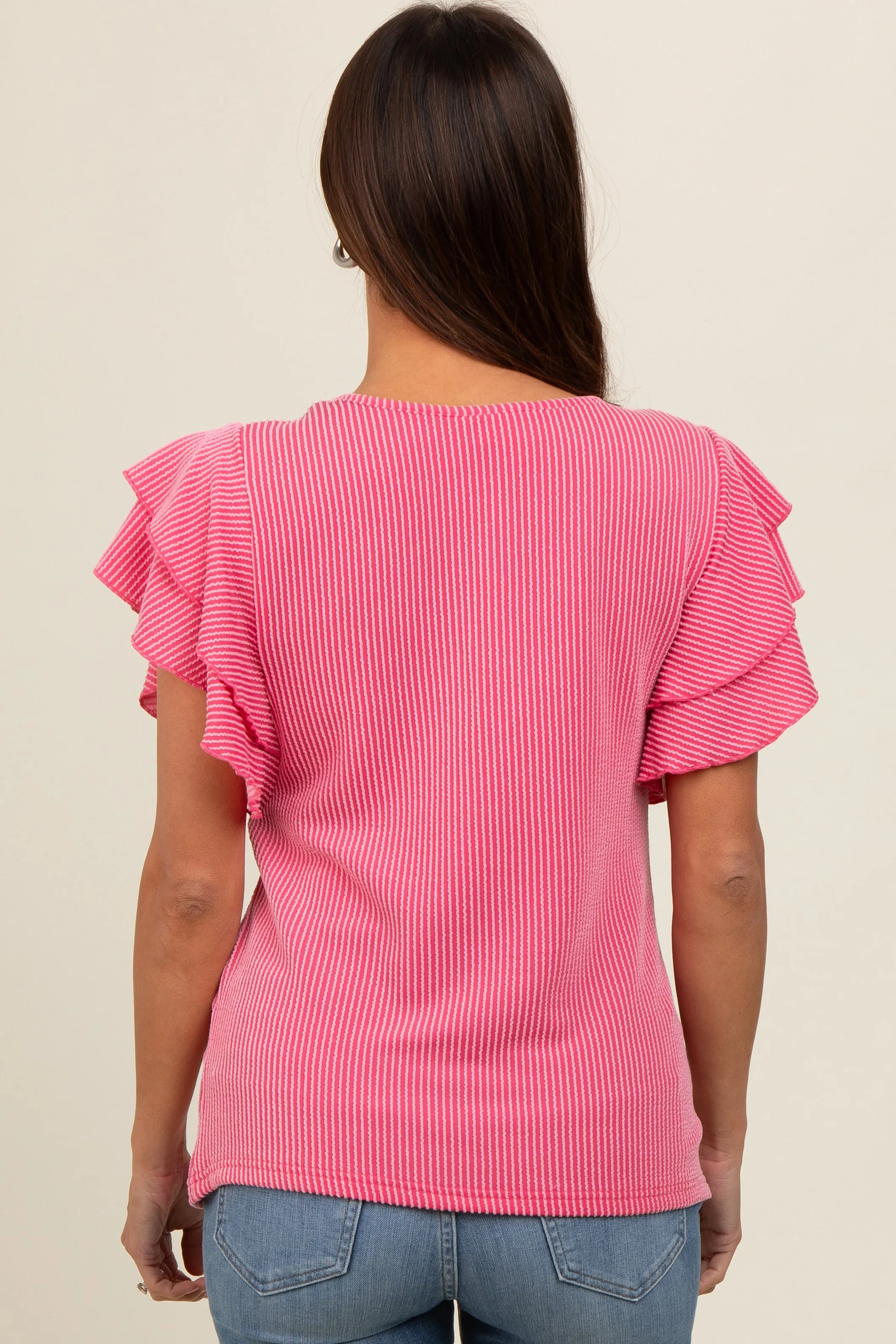 Fuchsia Ruffle Sleeve Ribbed Maternity Top sold by Pinkblush product image thumbnail 2